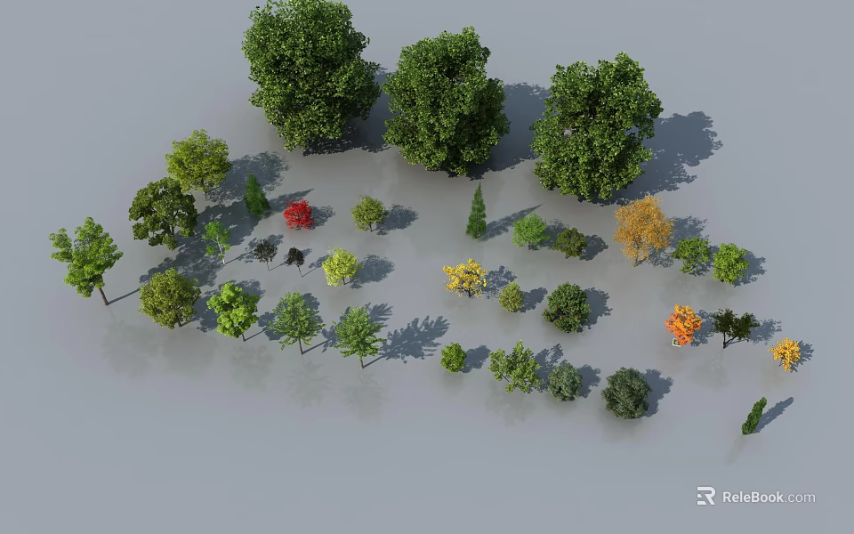 Beautiful Collection of Various Arbor Trees With Different Sizes and Colorful Leaves 3d model 