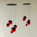 Modern Red Spherical Chandeliers With Multiple Hanging Globes And Black Ceiling Bases 3d model