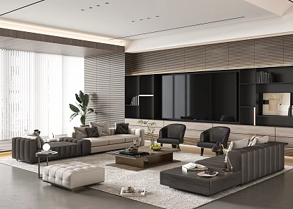 Minotti Sofa Coffee Table Combination Multi-person Sofa Coffee Table Leisure Chair Side Table Corner Table 3d model