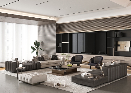 Minotti Sofa Coffee Table Combination Multi-person Sofa Coffee Table Leisure Chair Side Table Corner Table 3d model