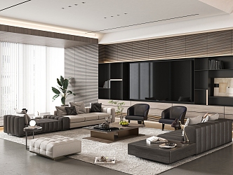 Minotti Sofa Coffee Table Combination Multi-person Sofa Coffee Table Leisure Chair Side Table Corner Table 3d model