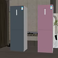 Modern Home Interior Featuring Sleek Gray And Pink Refrigerators In Living Space