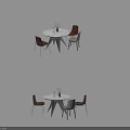Modern Dining Table Combination With Round Table Brown Gray Chairs And Flower Decor 3d model