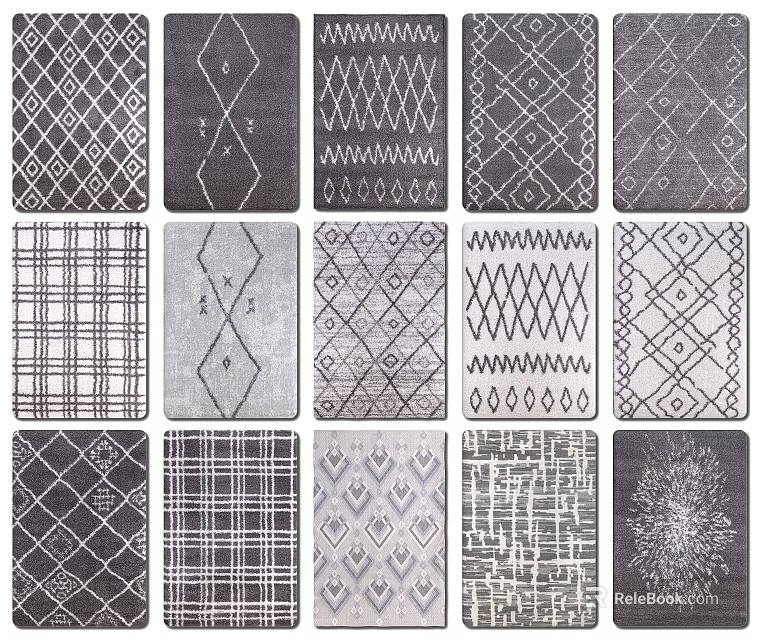 Square Rugs With Various Geometric Patterns In Black White Gray For Home Decor 3d model