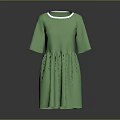 Green Knitted Dress With Round Neckline Short Sleeves And Pleated Hem