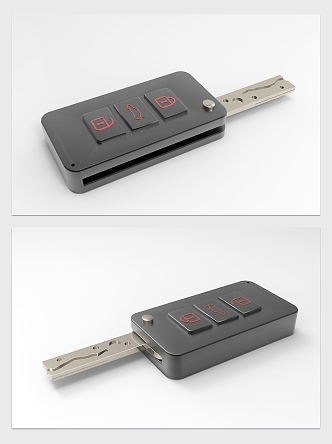 Modern car key motor vehicle key diagram and 3d model