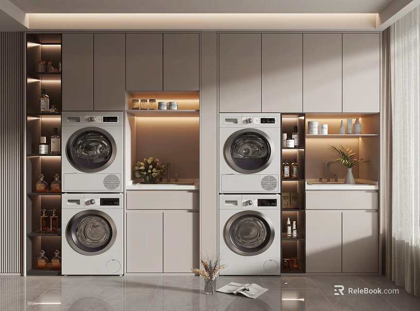 Modern Bathroom Cabinet Design With Wooden Frame Storage Drawers And White Countertop 3d model 