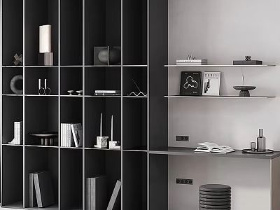 Modern Black Bookcase With Multiple Shelves For Books And Decor In Study Area 3d model
