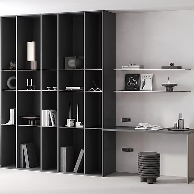 Modern Black Bookcase With Multiple Shelves For Books And Decor In Study Area 3d model