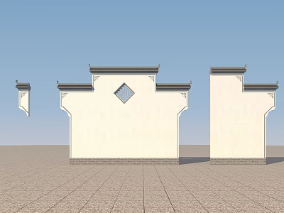 Chinese Traditional Building Facade With Overhanging Eaves And Diamond Shaped Window 3d model