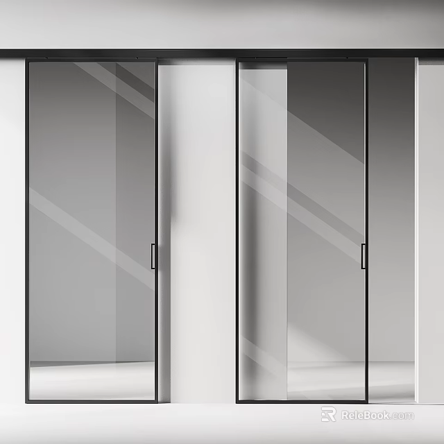 Modern Glass Sliding Doors With Sleek Black Frames For Home Interior 3d model 