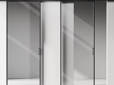 Modern Glass Sliding Doors With Sleek Black Frames For Home Interior 3d model