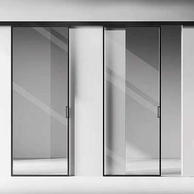 Modern Glass Sliding Doors With Sleek Black Frames For Home Interior 3d model