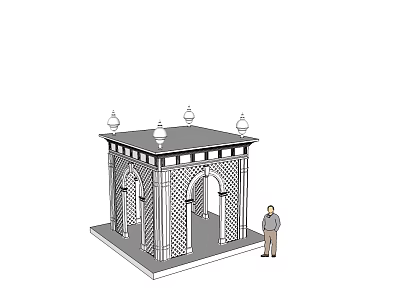 Classical Pavilion Structure With Arched Doorways Decorative Roof Finials And Standing Figure 3d model