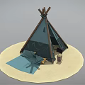 Canvas Tepee Tent Setup on Sandy Ground with Folding Chair and Open Entrance