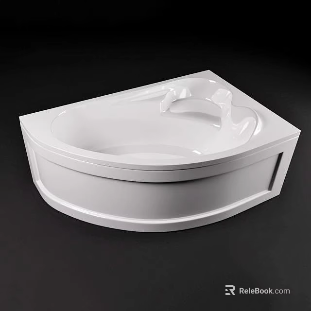 Modern White Corner Bathtub With Sleek Surface And Built In Design 3d model 