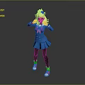 Cute Blonde Haired Game Anime Character In Blue Uniform With Pink Bow And White Shoes