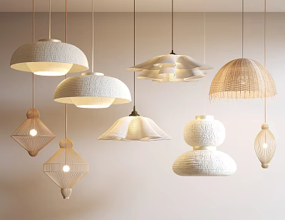 Modern Lighting Combinations With Multiple Hanging Pendant Lights Textured Shades And Woven Designs 3d model