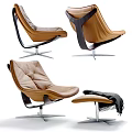 Elegant Leather Lounge Chair With Modern Metal Base Ottoman And Cozy Throw Blanket