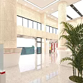 Modern Service Hall Interior Design With Service Desks Digital Display And Green Plants