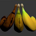 Fresh Bananas in Yellow and Brown Hues Showing Various Ripeness Stages on Black Background