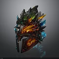 Ornate Fantasy Helmet Design With Fiery Flames Colored Gems And Spiked Details