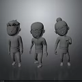 Three Gray 3D Cartoon Character Models With Different Hairstyles And Poses 3d model