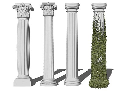 Various Styles Of Decorative Roman Columns With Ornate Capitals And Ivy Covered Design 3d model