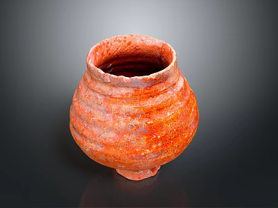 Hand Carved Orange Red Ceramic Sculpture Vase With Textured Surface And Base 3d model