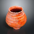 Hand Carved Orange Red Ceramic Sculpture Vase With Textured Surface And Base