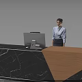 Modern Reception Desk With Black Marble Countertop And Wooden Accent Design