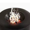 Contemporary Black Fireplace Design With Flaming Hearth And Sleek Cylindrical Structure 3d model