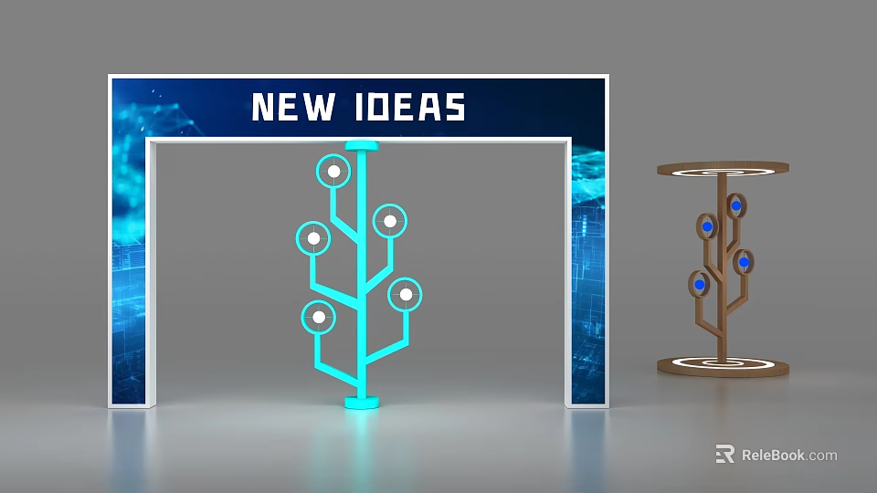 New Ideas Display Arch Featuring Blue Tree Structure And Tech Elements 3d model