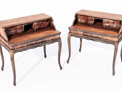 Vintage Wooden Desks With Drawers And Ornate Carved Legs Design 3d model