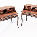 Vintage Wooden Desks With Drawers And Ornate Carved Legs Design