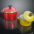 Stylish Red And Yellow Lidded Cooking Pots With Handles For Daily Kitchen Use