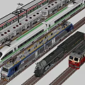 Various Types Of Trains Including Modern High Speed And Vintage Steam Locomotives On Rails