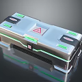 Industrial Control Device With Silver Enclosure Green Labels And Red Warning Triangle 3d model