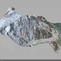 3D Mountainous Terrain Model Featuring Snow Covered Peaks Glacier And Green Valleys