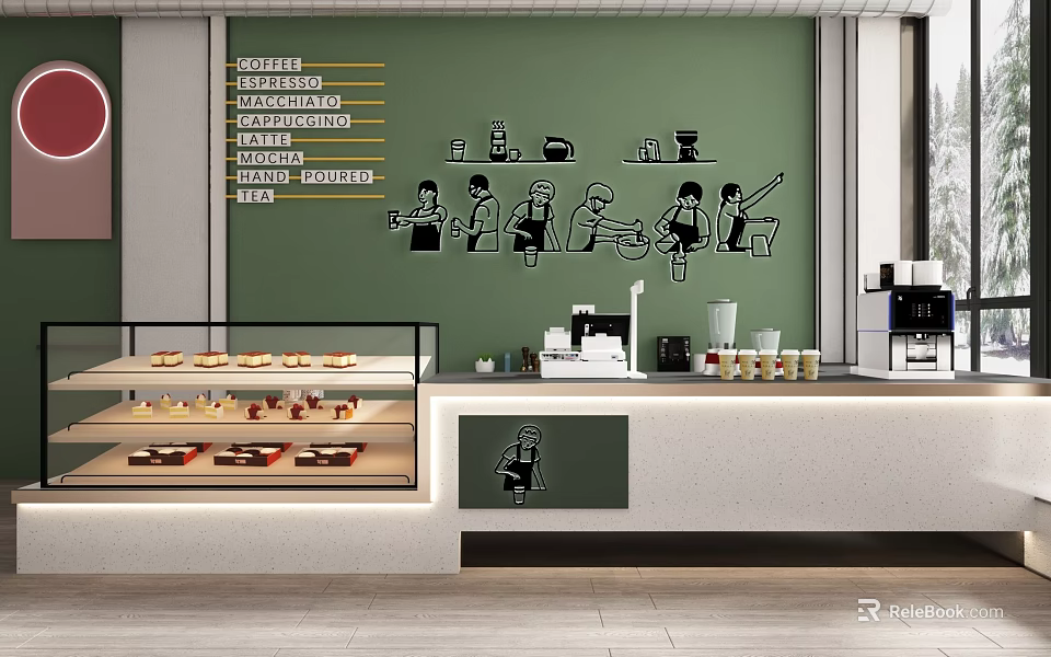 Bubble Tea Shop Interior With Display Case And Wall Art 3d model 