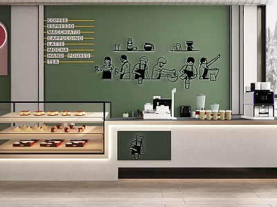 Bubble Tea Shop Interior With Display Case And Wall Art 3d model