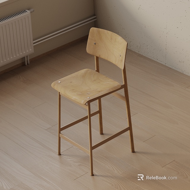 Light Wooden Bar Stool With Minimalist Design For Modern Home Interior 3d model 