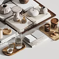 Natural Decorative Ornament Set With Pampas Grass Ceramic Vases Wooden Trays And Notebooks For Home Decor