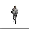 Man Walking In White Shirt Carrying Jacket With Gray Pants On Black Background