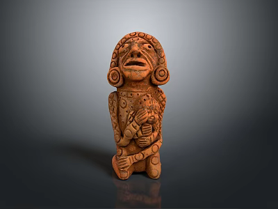 Intricately Carved Wooden Statue Holding Child On Gray Gradient Background 3d model