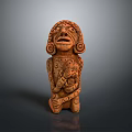 Intricately Carved Wooden Statue Holding Child On Gray Gradient Background