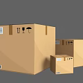 Brown Cardboard Boxes In Different Sizes With Tape Sealed Seams And Barcode Labels 3d model
