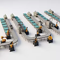 Industrial Equipment Automated Production Line Featuring Conveyor Belts And Robotic Arms