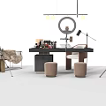 Modern Photography Desk Setup With Ring Light Tripod Stools And Makeup Products 3d model