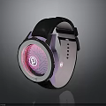 Modern Smartwatch With Black And Pink Strap Purple Glowing Dial Circuit Pattern